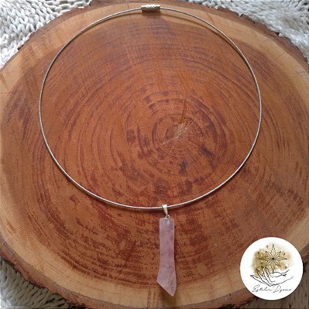 Choker pingente de pedra natural Quartzo rosa figa (unidade)