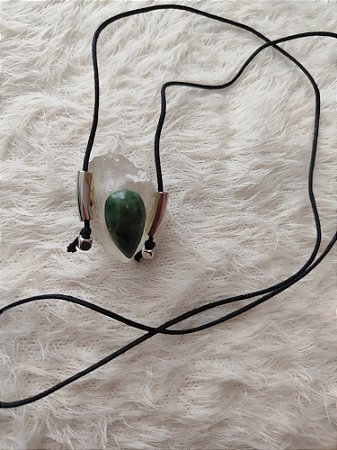 Colar com pingente de quartzo cristal, gota quartzo verde