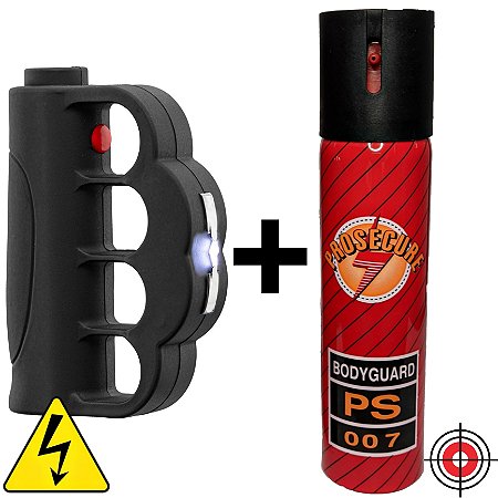Kit Defesa Pessoal Soco Taser + Spray BODYGUARD PS 007