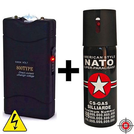 Kit Defesa Pessoal Taser + Spray de Defesa AMERICAN NATO CS-GAS 60ml