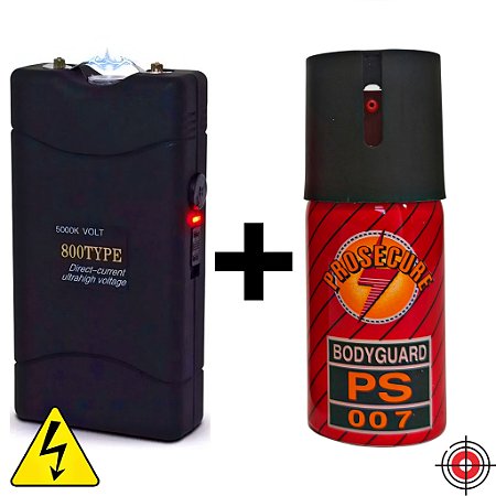 Kit Defesa Pessoal Taser + Mini Spray de Defesa BODYGUARD PS 007 40ml
