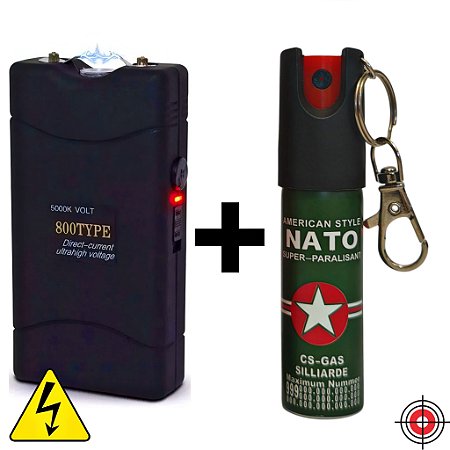 Kit Defesa Pessoal Taser + Chaveiro Mini Spray de Defesa AMERICAN NATO CS-GAS 20ml