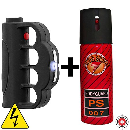 Kit Defesa Pessoal Soco Taser + Spray de Defesa BODYGUARD PS 007 60ml