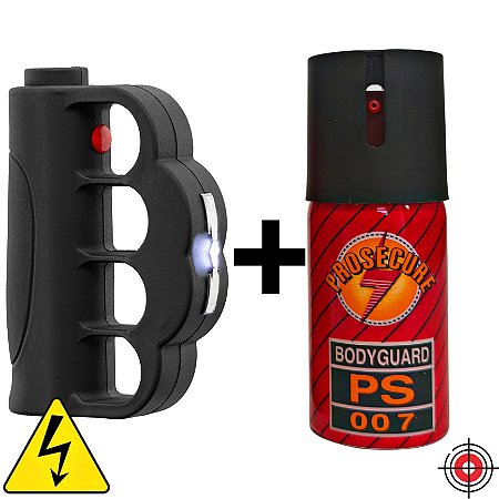 Kit Defesa Pessoal Soco Taser + Mini Spray de Defesa BODYGUARD PS 007 40ml