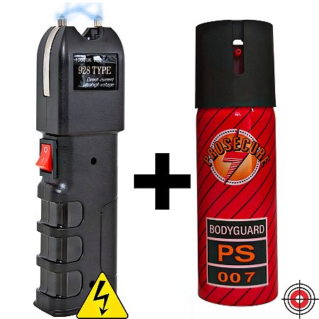 Kit Defesa Pessoal Super Taser + Spray de Defesa BODYGUARD PS 007 60ml