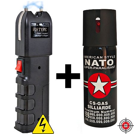 Kit Defesa Pessoal Super Taser + Spray de Defesa AMERICAN NATO CS-GAS 60ml