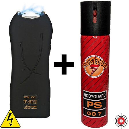 Kit Defesa Pessoal Mini Taser + Spray de Defesa BODYGUARD PS 007 110ml