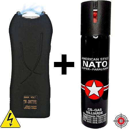 Kit Defesa Pessoal Mini Taser + Spray de Defesa AMERICAN NATO CS-GAS 110ml