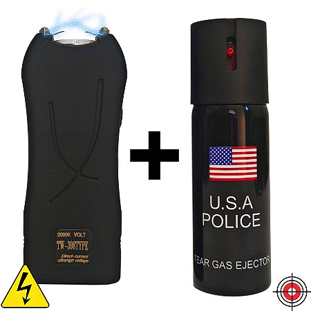 Kit Defesa Pessoal Mini Taser + Spray de Defesa POLICE U.S.A 60ml