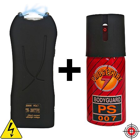 Kit Defesa Pessoal Mini Taser + Mini Spray de Defesa BODYGUARD PS 007 40ml