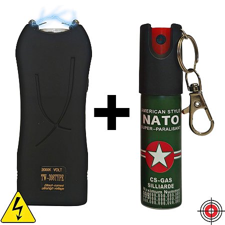 Mini Kit Defesa Pessoal Taser + Chaveiro Spray de Defesa AMERICAN NATO CS-GAS 20ml