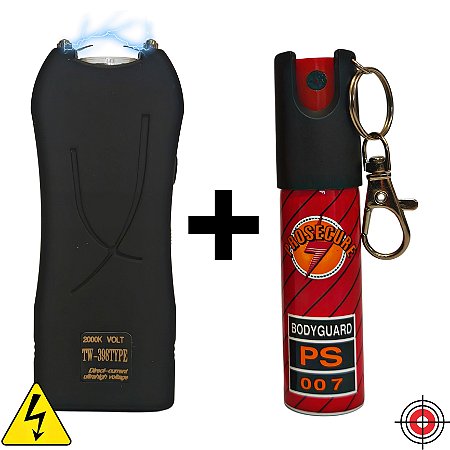 Mini Kit Defesa Pessoal Taser + Chaveiro Spray de Defesa BODYGUARD PS 007 20ml