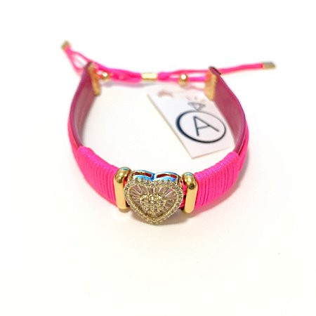 PULSEIRA DE COURO CORAÇÃO ZIRCÔNIAS.