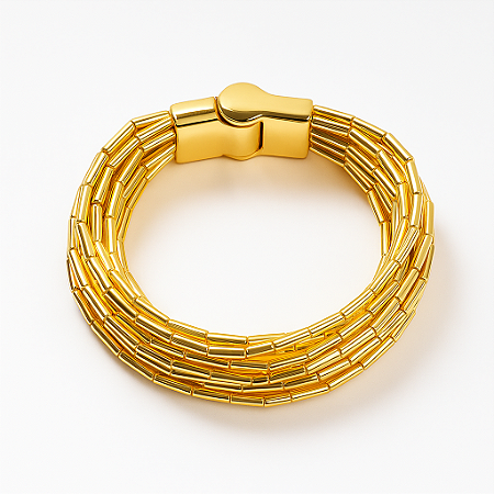 Pulseira Canutilhos Alongados Banhado a Ouro WENDY Oito Fios com Fecho Imã