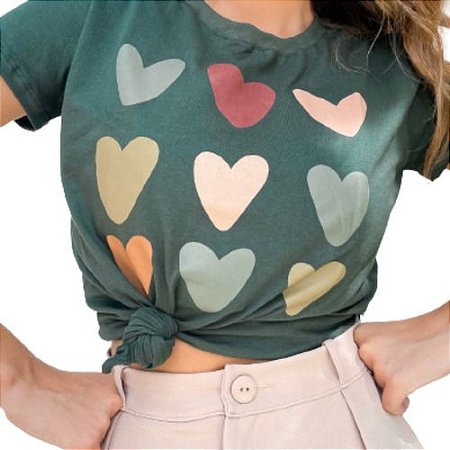 Blusa Feminina T-shirt De Algodão Estampada Coração - Helena Modas e  Acessorios