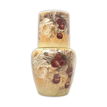 Moringa Francesa Jarra Água com Copo de Porcelana 1,250 ml Pintado à Mão ROSAS BRANCA CEREJA