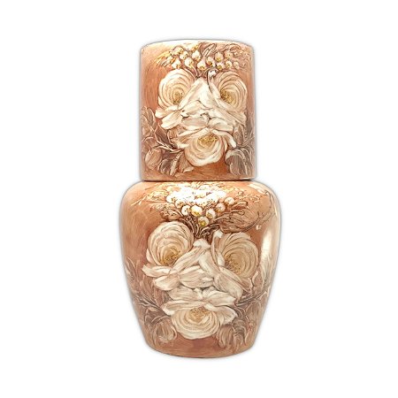 Moringa Francesa Jarra Água com Copo de Porcelana 1,250 ml Pintado à Mão ROSAS BRANCA CHOCOLATE
