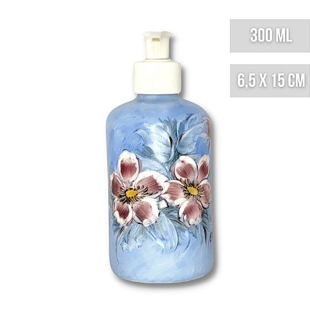 Porta Sabonete Líquido Saboneteira Dispenser Alcool em Gel Porcelana 300 ml Pindado à Mão AZALEIA SILVESTRE ROSA/AZUL