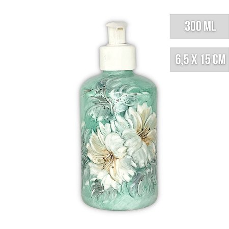 Porta Sabonete Líquido Saboneteira Dispenser Alcool em Gel Porcelana 300 ml Pindado à Mão AZALEIA BRANCA/TIFFANY