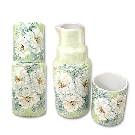 Moringa Jarra de Água Fresca 750 ml com Copo de Porcelana Pintada à Mão AZALEIAS BRANCA/TIFFANY