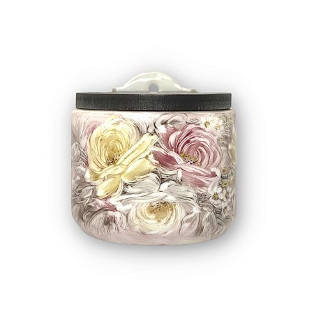 Saleiro de Parede Reto com Tampa Madeira Pequeno 420 grs Sal - ROSAS BRANCA AMARELA ROSA/CARAMELO