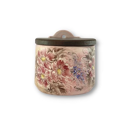 Saleiro de Parede Reto com Tampa Madeira Pequeno 420 grs Sal - AZALEIAS ROSA/ROSA