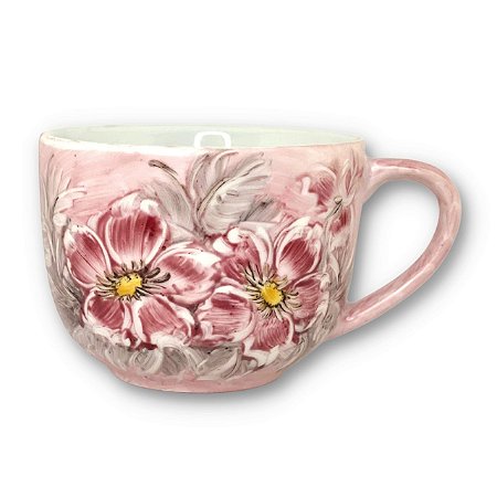 Caneca Jumbo Porcelana Xícara Grande Sopa Cereal 500 ml AZALEIAS SILVESTRE ROSA-ROSA