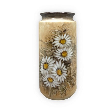 Vaso de Porcelana para Flores Jarro de Louça Grande Tucano 19 cm Pintado à Mão FLORAL MARGARIDAS BRANCA