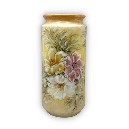 Vaso de Porcelana para Flores Jarro de Louça Grande Tucano 19 cm Pintado à Mão FLORAL AZALEIAS BRANCA AMARELA ROSA