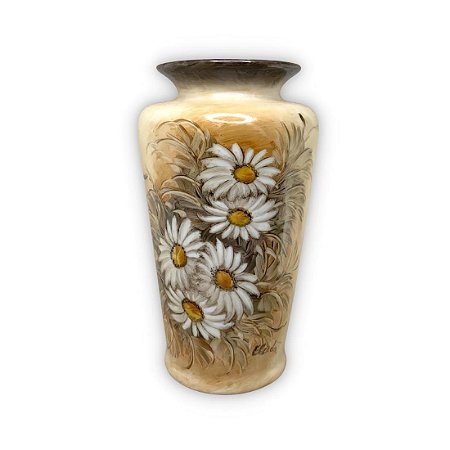 Vaso de Porcelana para Flores Jarro de Louça Grande Pavão 19 cm Pintado à Mão FLORAL MARGARIDAS BRANCA