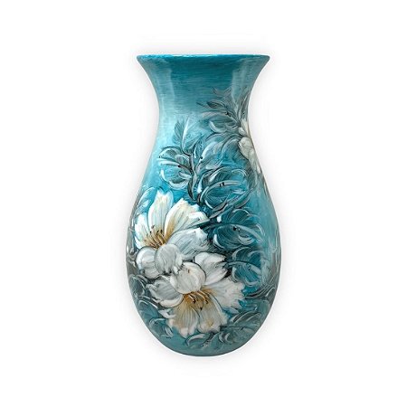Vaso de Porcelana para Flores Jarro de Louça Grande Ampulheta 19 cm Pintado à Mão FLORAL AZALEIA BRANCA