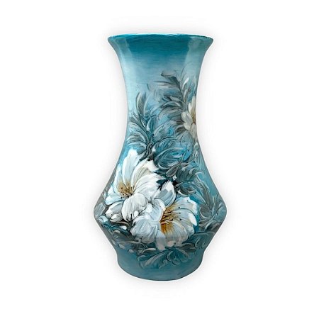 Vaso de Porcelana para Flores Jarro de Louça Grande Oriental 19 cm Pintado à Mão FLORAL AZALEIA BRANCA
