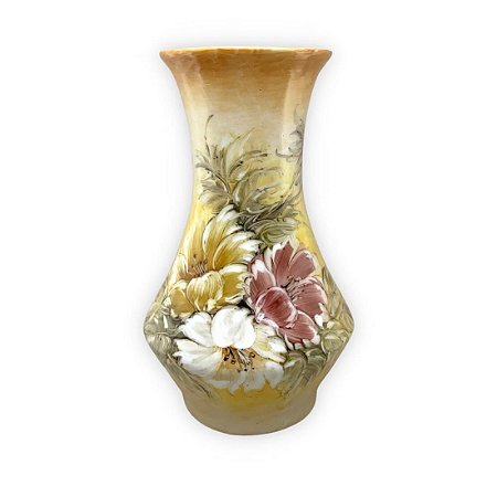 Vaso de Porcelana para Flores Jarro de Louça Grande Oriental 19 cm Pintado à Mão FLORAL AZALEIAS BRANCA AMARELA ROSA