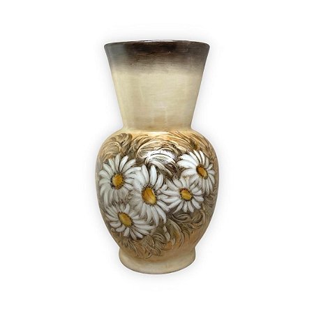 Vaso de Porcelana para Flores Jarro de Louça Grande Abacaxi 19 cm Pintado à Mão FLORAL MARGARIDAS BRANCA