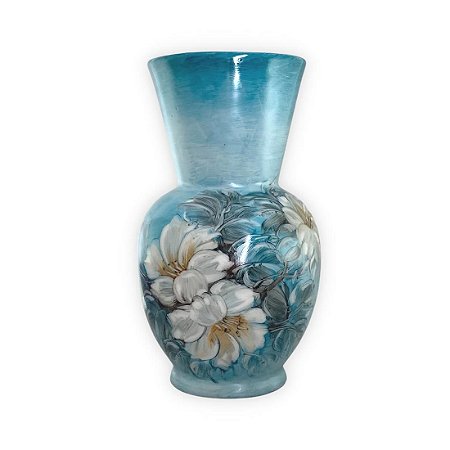 Vaso de Porcelana para Flores Jarro de Louça Grande Abacaxi 19 cm Pintado à Mão FLORAL AZALEIA BRANCA
