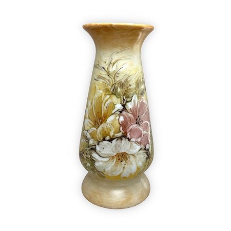 Vaso de Porcelana para Flores Jarro de Louça Grande Delgado 19 cm Pintado à Mão FLORAL AZALEIAS BRANCA AMARELA ROSA