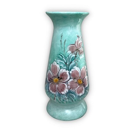 Vaso de Porcelana para Flores Jarro de Louça Grande Delgado 19 cm Pintado à Mão FLORAL AZALEIAS SILVESTRE ROSA