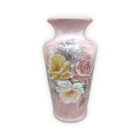 Vaso de Porcelana para Flores Jarro de Louça Grande Flamingo 19 cm Pintado à Mão FLORAL ROSAS BRANCA ROSA AMARELA