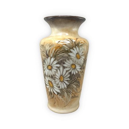 Vaso de Porcelana para Flores Jarro de Louça Grande Flamingo 19 cm Pintado à Mão FLORAL MARGARIDAS BRANCA