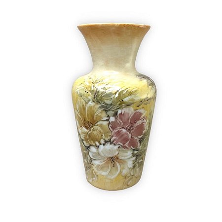 Vaso de Porcelana para Flores Jarro de Louça Grande Ornato 19 cm Pintado à Mão FLORAL AZALEIAS BRANCA AMARELA ROSA