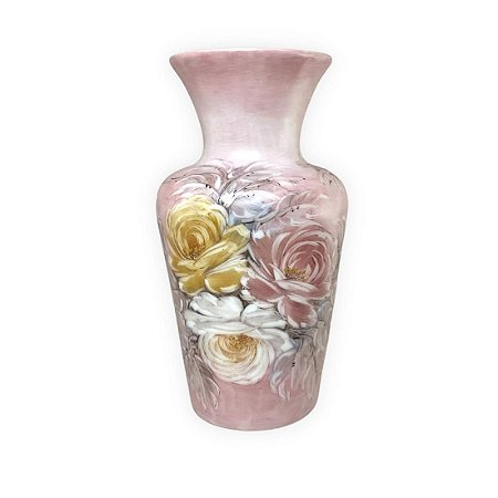 Vaso de Porcelana para Flores Jarro de Louça Grande Ornato 19 cm Pintado à Mão FLORAL ROSAS BRANCA ROSA AMARELA