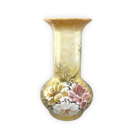 Vaso de Porcelana para Flores Jarro de Louça Grande Boho 19 cm Pintado à Mão FLORAL AZALEIAS BRANCA AMARELA ROSA