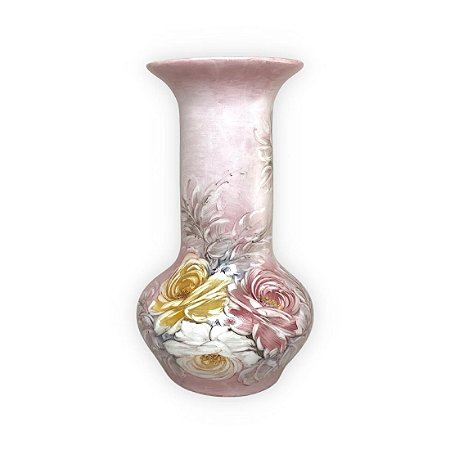 Vaso de Porcelana para Flores Jarro de Louça Grande Boho 19 cm Pintado à Mão FLORAL ROSAS BRANCA ROSA AMARELA