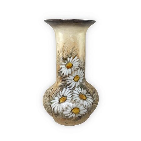 Vaso de Porcelana para Flores Jarro de Louça Grande Boho 19 cm Pintado à Mão FLORAL MARGARIDAS BRANCA