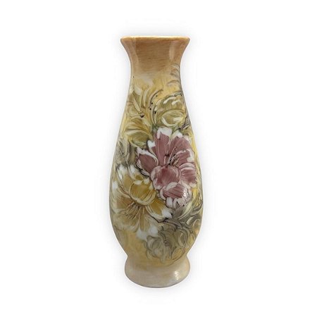 Vaso de Porcelana para Flores Jarro de Louça Médio Solitário 17 cm Pintado à Mão AZALEIAS AMARELA ROSA