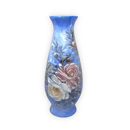 Vaso de Porcelana para Flores Jarro de Louça Médio Solitário 17 cm Pintado à Mão ROSAS BRANCA ROSA