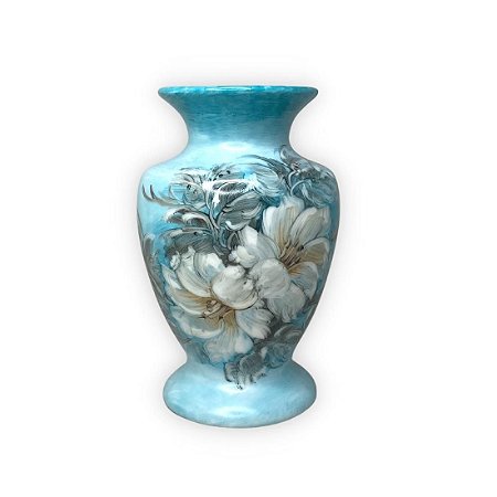 Vaso de Porcelana para Flores Jarro de Louça Médio Bojudo 13 cm Pintado à Mão AZALEIA BRANCA