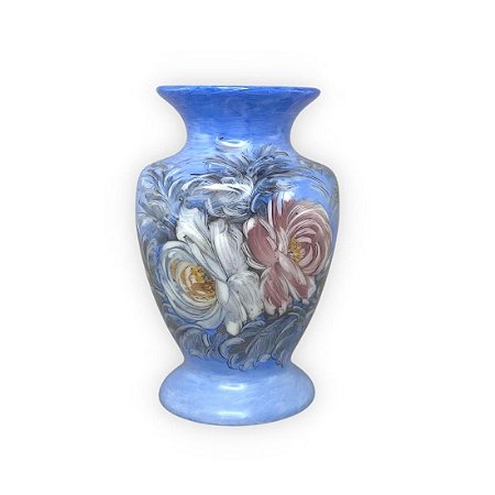 Vaso de Porcelana para Flores Jarro de Louça Médio Bojudo 13 cm Pintado à Mão ROSAS BRANCA ROSA