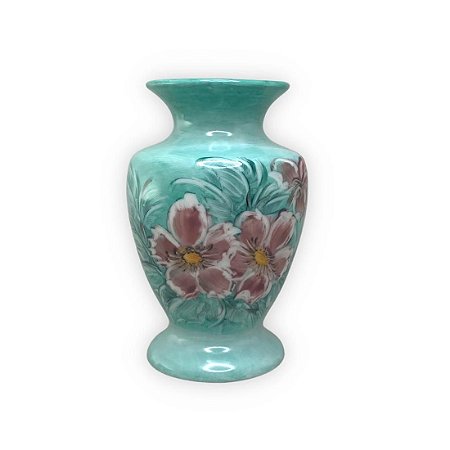 Vaso de Porcelana para Flores Jarro de Louça Médio Bojudo 13 cm Pintado à Mão FLORAL AZALEIAS SILVESTRE ROSA