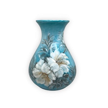 Vaso de Porcelana para Flores Jarro de Louça Médio Gota 13 cm Pintado à Mão FLORAL AZALEIA BRANCA